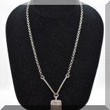 J125. Chain with pave diamond bars and rectangular pendant. Tests as 10K gold. - $295 